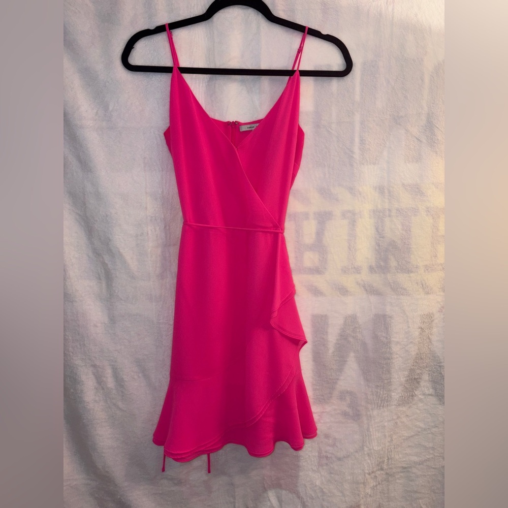 Naked Zebra Hot Pink Spaghetti-Strap Wrap-Style Mini Dress